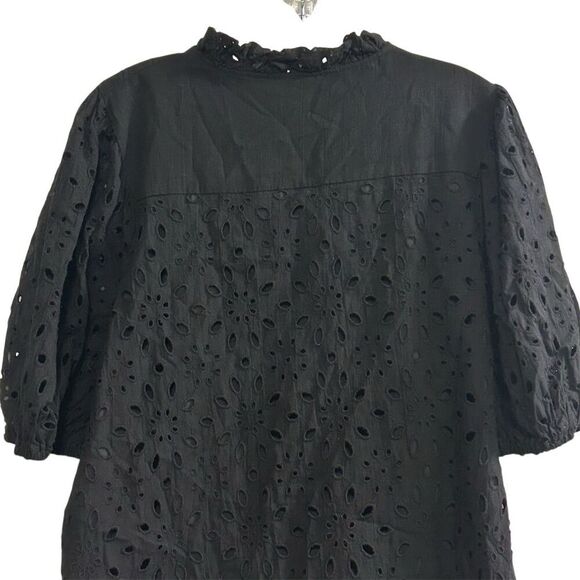 PrettyGarden Women's Black Embroidered Blouse L Long Puff Sleeve - Picture 13 of 14